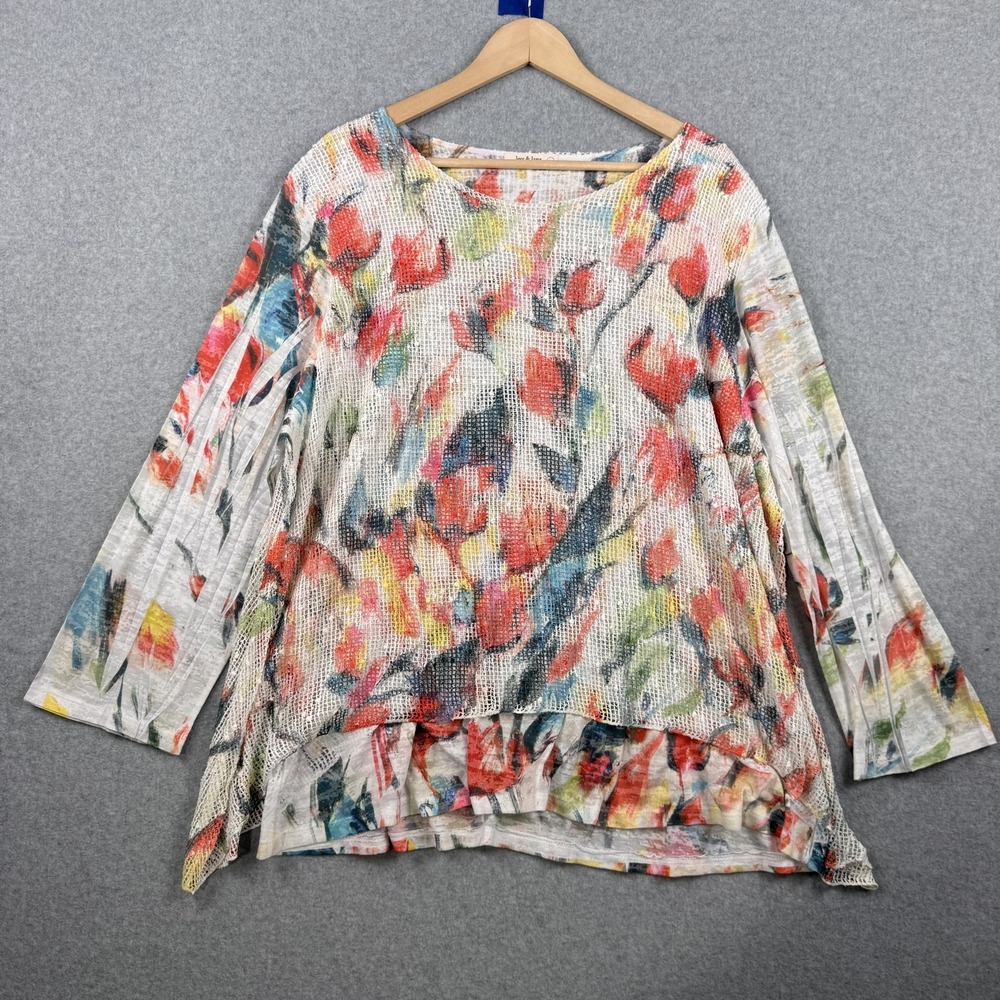 Jess & Jane‎ Shirt Womens 3X Multicolor Floral Mesh Layered Tunic Top USA Artsy